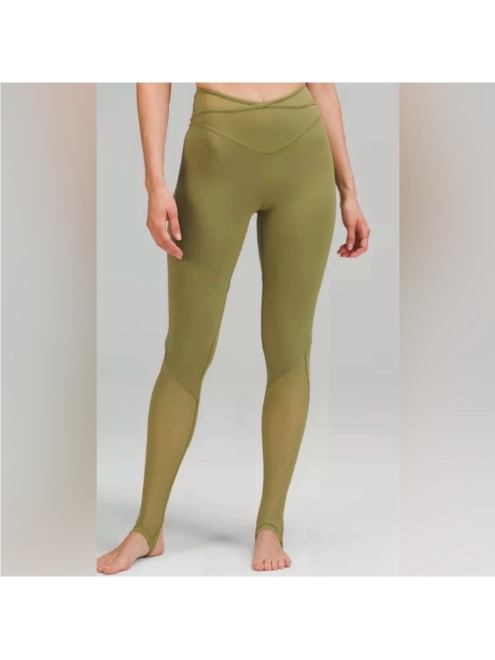 Lululemon Olive green Nulu crisscross mesh stirrup Performance Legging